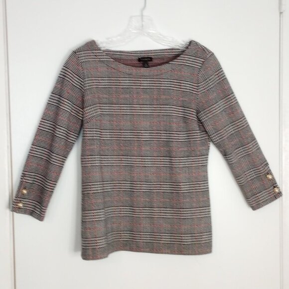 Talbots Houndstooth Plaid Boatneck 3/4 Sleeve Top - Picture 1 of 8